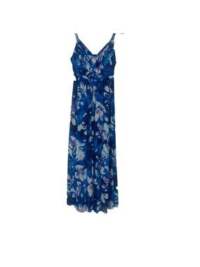 Robbie Bee Cobalt Blue White Abstract Floral Maxi Dress 8 V-Neck Summer Boho